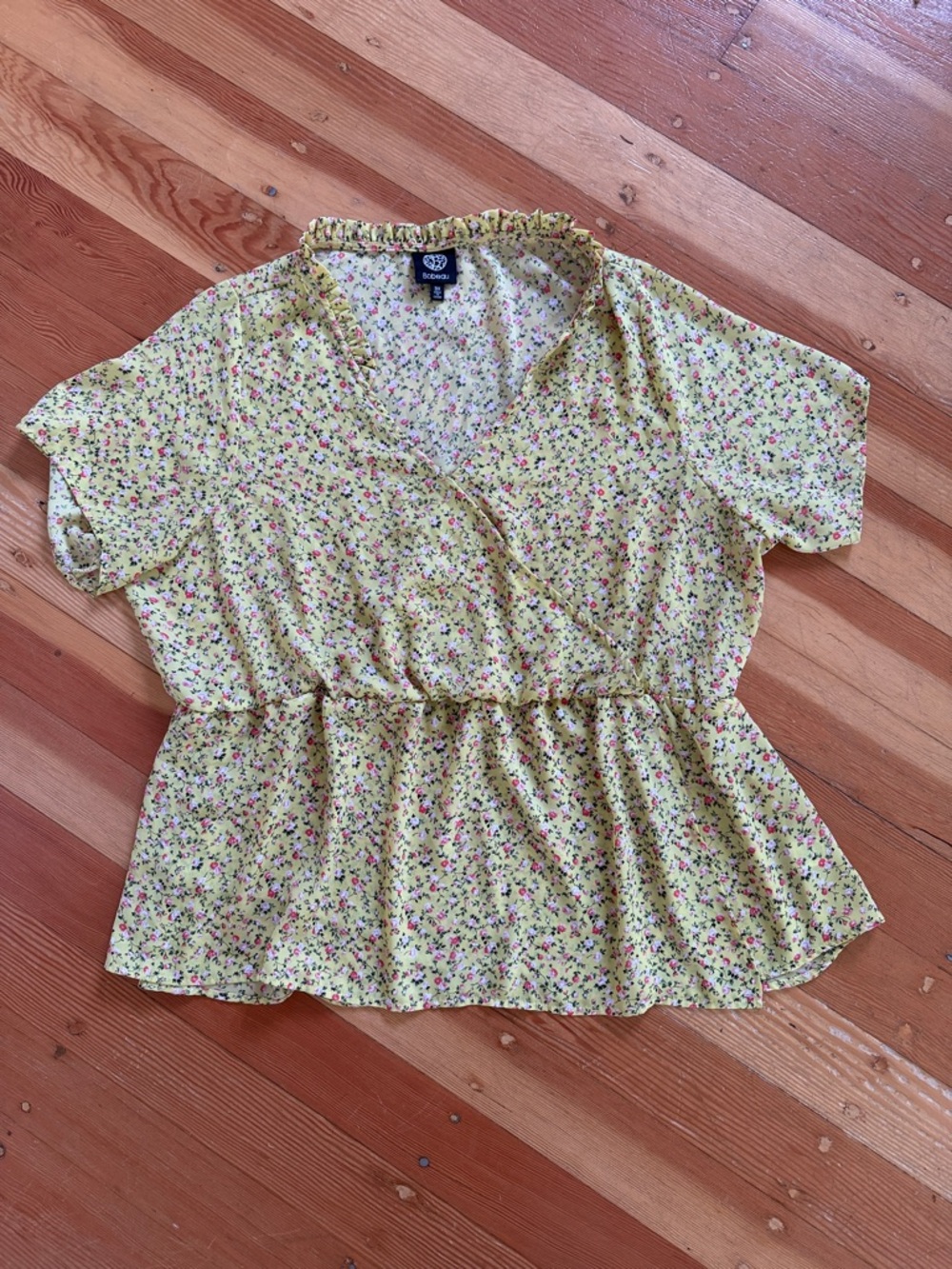 Bobeau Yellow Floral‎ Short Sleeve Top 3X